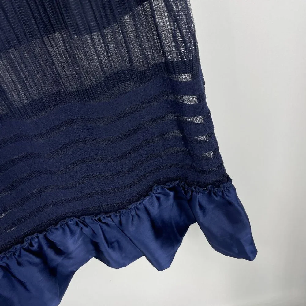 NWOT - foxiedox Navy Sheer Striped Midi Dress - Picture 6 of 8